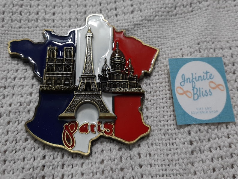 Infinite Bliss  Paris Flag and Map Metal Ref Magnet image 0