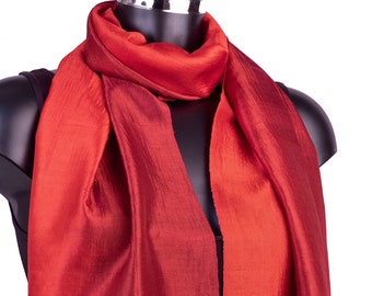 Red Silk Scarf, Plain Red Scarf, Raw Silk, Scarves And Shawls,  Fair Trade Fashion, Thai Silk Wraps, Gift For Her, Handloom Silk Scarf,