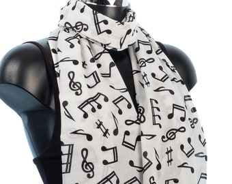 Musical Scarf, Music Note Scarves, Music Teacher Scarf, Gift For Her, Handmade Gift, Wholesale Scarves, Fair Trade Scarf, Piano Teacher Gift