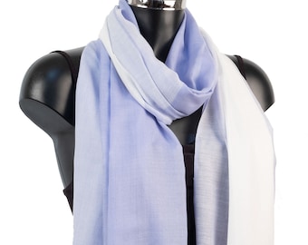 Light blue and white soft  fair trade summer pashmina scarf wrap