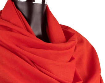 Organic Red Cotton Scarf: Lightweight Pashmina Shawl Summer Wrap For Vegans. Fair Trade Gifts.