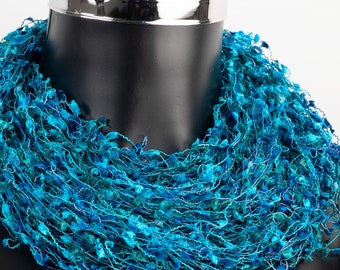 Peacock teal handmade fair trade net scarf