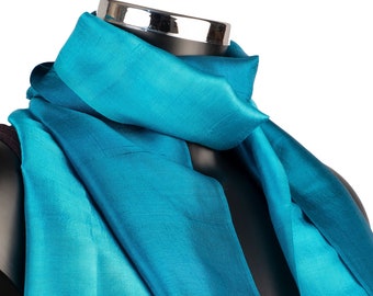 Teal Silk Scarf Peacock Scarf Plain Raw Silk Scarf, Scarves And Shawls Sustainable Fashion Approved Fair Trade Thai Silk Wraps Gift For Her