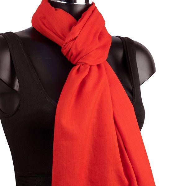 Rode sjaal biologisch katoen, rode Pashmina sjaal, lichtgewicht stol, unisex katoenen sjaals, biologische kleding, zachte rode katoenen wrap