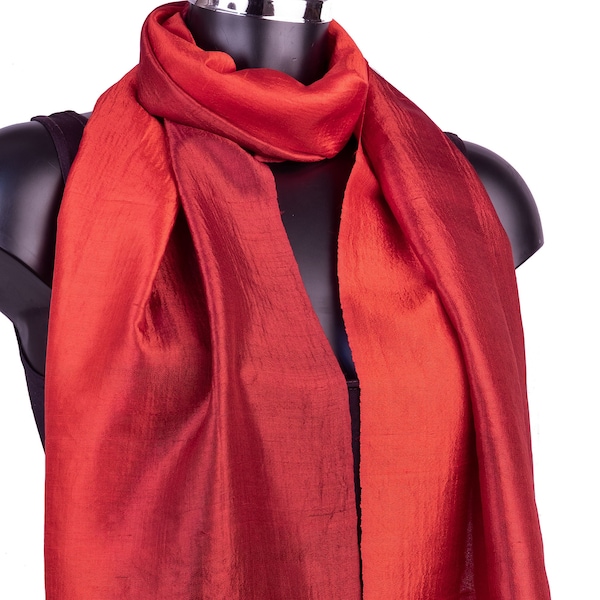 Red Silk Scarf, Plain Red Scarf, Raw Silk, Scarves And Shawls,  Fair Trade Fashion, Thai Silk Wraps, Gift For Her, Handloom Silk Scarf,
