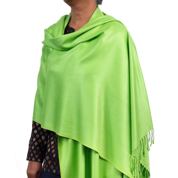 Lime Green Shawl, Pashmina Scarf, Green Bridal Shawl, Wedding Wrap, Fair Trade Shawls, Lime Green Scarf,  Parrot Green, Shawl With Tassels