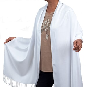 White Pashmina Scarf, White Wedding Shawl, Evening Wrap, Bridal Cover Up, Big White Scarf, Womens White Shawl, Ethical Scarves, Pashminas
