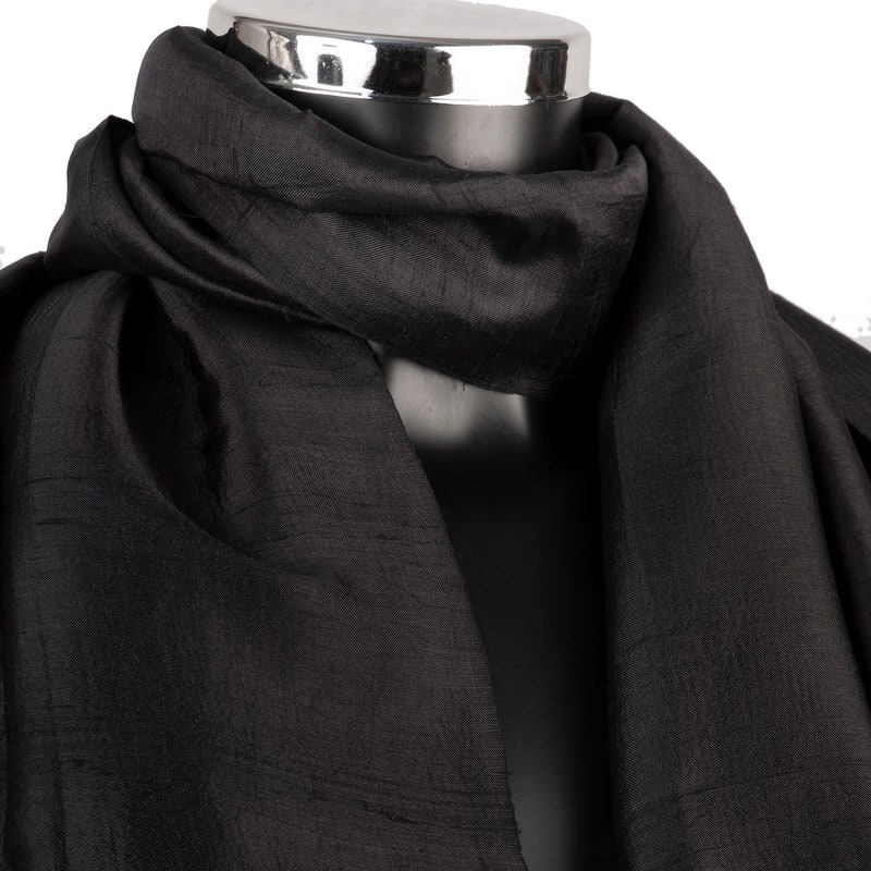 Silk Scarf With Fringe in Black main image 1