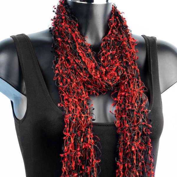 Handmade fair trade net red and black scarf