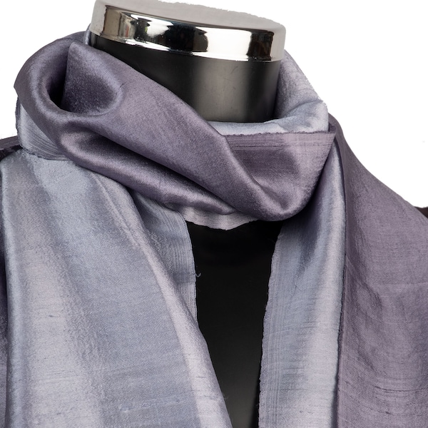 Grey Silk Scarf, Silver Scarf, Raw Silk Scarves, Elegant Gray Scarf, Two Tone Silk Scarf, Charcoal Scarf Silk, Shiny Scarf, York Scarves