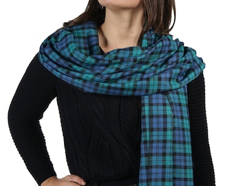 Tartan Pashmina Scarves And Wedding Wraps / Black Watch Tartan Unisex Scarf / Winter Check Scarf For Men / Large Cotton Tartan Shawl Women