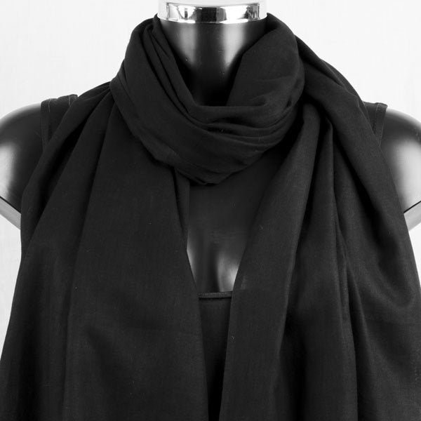 Black Pashmina Organic Cotton Scarf, Large Plain Shawl Gift For Mother, XL Scarves For All Unisex Scarf Black Mens Scarf, Hand Dyed Scarf