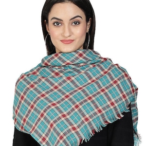 Blue TartanBlue Tartan Shawl Plaid Blanket Scarf / Check Tartan Scarf Gift For Him / Large Cotton Shawl Fair Trade Clothing Womens Scarves