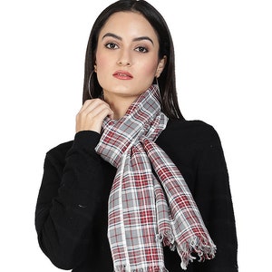 Tartan Shawl Grey Plaid Pashmina Large Checked Wrap Tartan Wedding Shawl Tartan Ethical Gift Cotton Shawl Sustainable Clothing Unisex Scarf