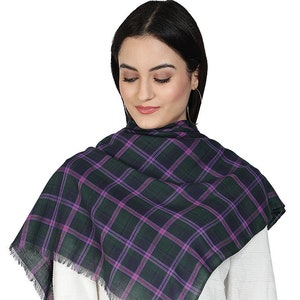 The Perfect Scarf for Burns Night Party, Purple and green tartan scarf pashmina shawl wrap cotton fair trade. Free Delivery