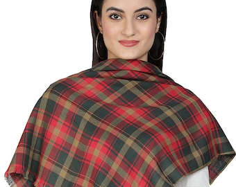 Burns Night Tartan Shawl in Red and Green Maple Leaf design. Tartan Scarf for Burns Night Canadian Tartan Duchess of Cambridge Pashmina