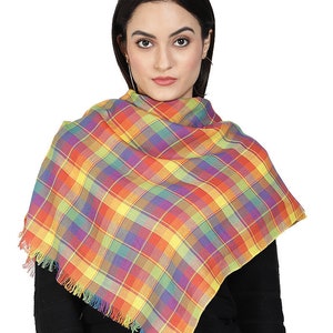 Rainbow Tartan Scarf LGBT Pashmina Shawl  Cotton Plaid Pashmina. Multi Colour Shawl Scottish Gift Ethical Clothing Fair Trade Fashion