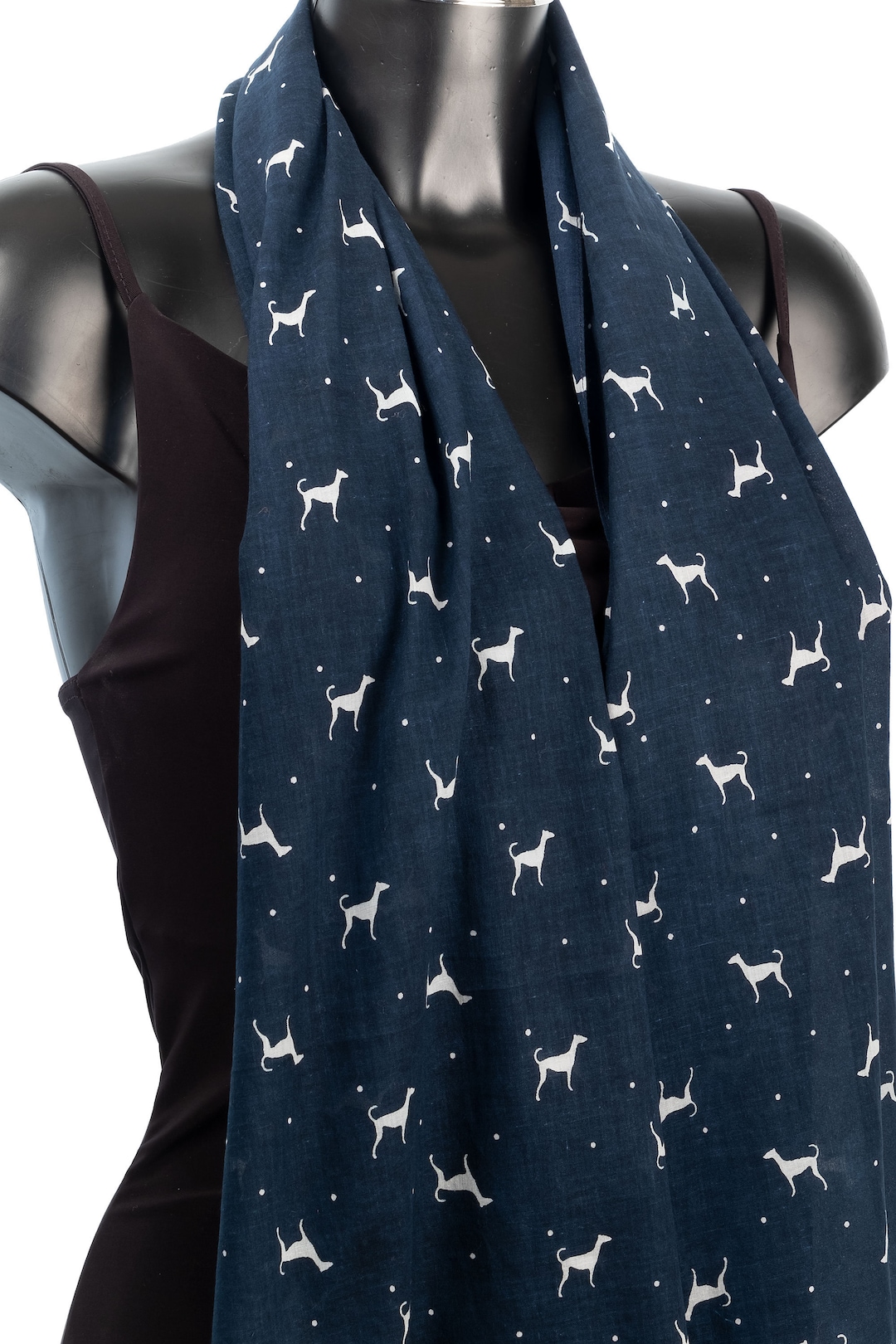 Navy Cotton Scarf, Dog Print Scarf, Gift for Dog Lover, Lightweight Scarf, Summer Scarf, Ethical