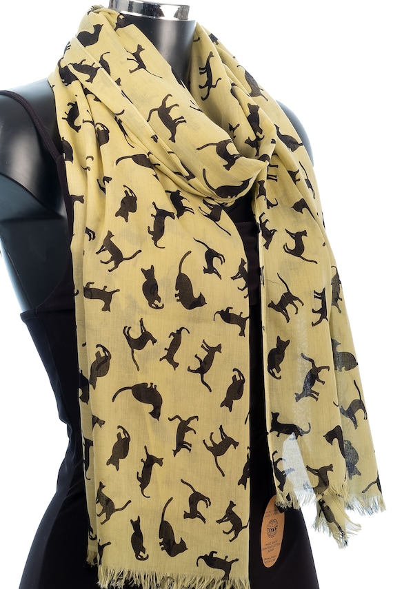 Khaki Cat Scarf Printed Scarf Cotton Scarves Stoles and Wraps