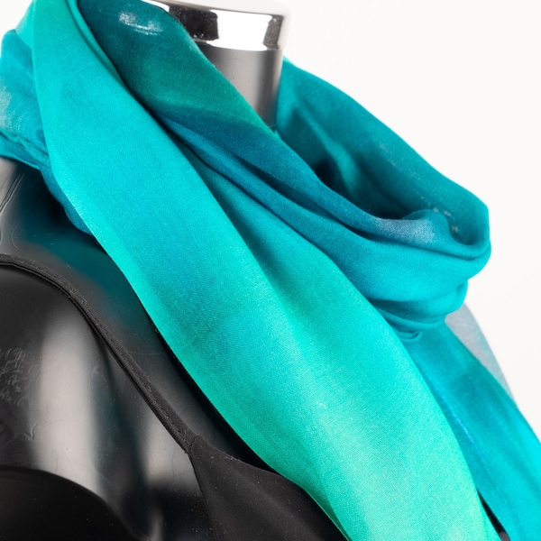 Teal color pashmina scarf, modal and cashmere, Peacock Emerald summer shawl, Cyan women's wrap, Light bright fairtrade scarves for women