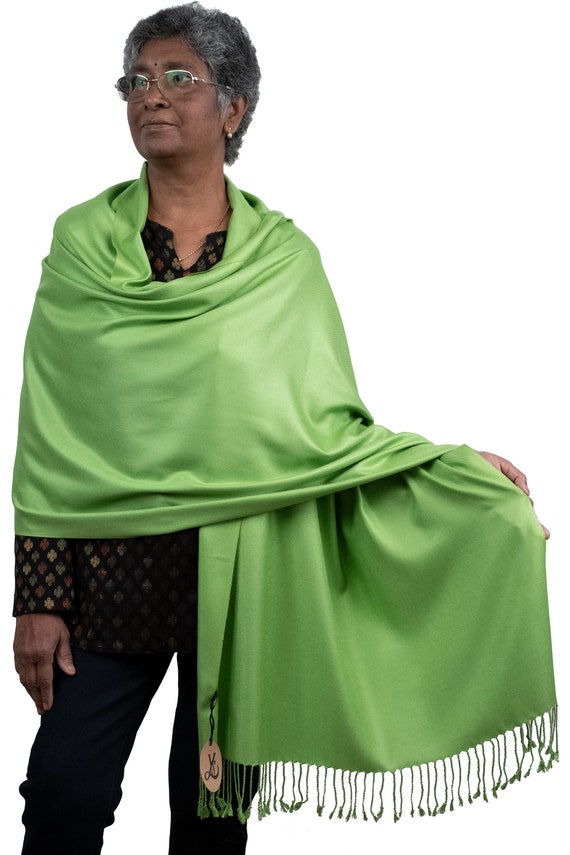 Green Pashmina Scarf With Tassels Lime Bridal Shawl Wedding Green Pashmina Scarf With Tassels Lime Bridal Shawl Wedding