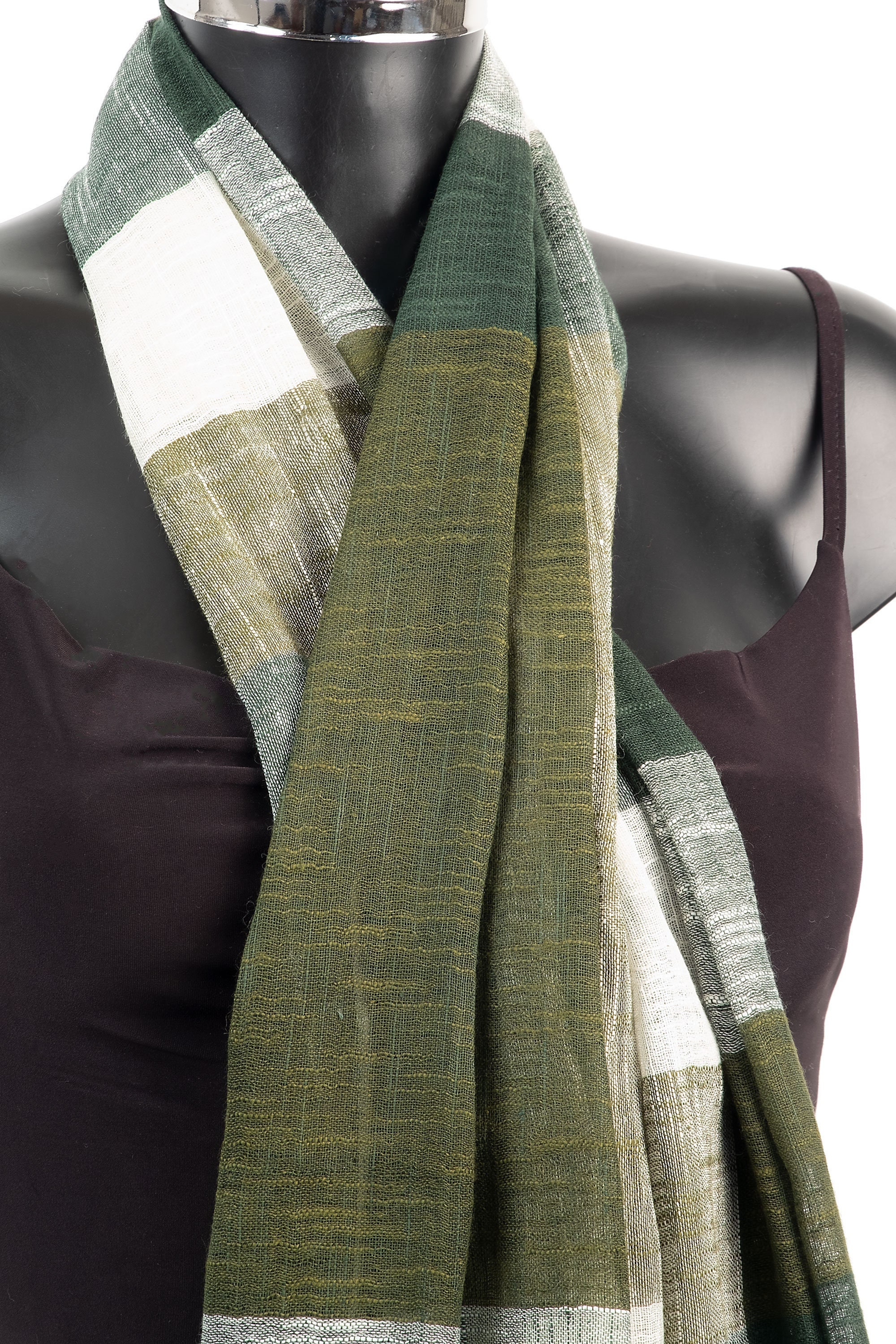 Linen and Cotton Light Weight Scarf in Cream Dark Green Olive - Etsy UK