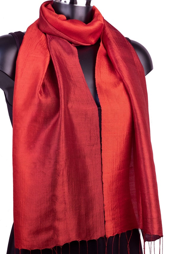 Red Silk Scarf Plain Red Scarf Raw Silk Scarves and Shawls 