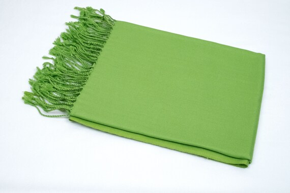 Green Pashmina Scarf With Tassels Lime Bridal Shawl Wedding