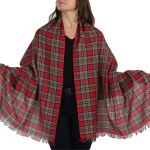 Red Tartan Scarf Royal Stewart Shawl. Burns Night Pashmina Shawl Checked Unisex Scarf Scottish Tartan. Shawls and Wraps and Tartan Shawls.