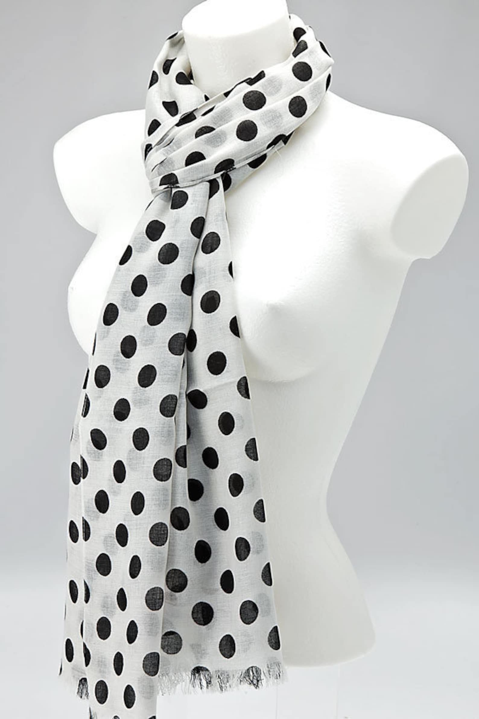White and Black Polka Dot Scarf Women Summer Scarf Sustain Etsy UK