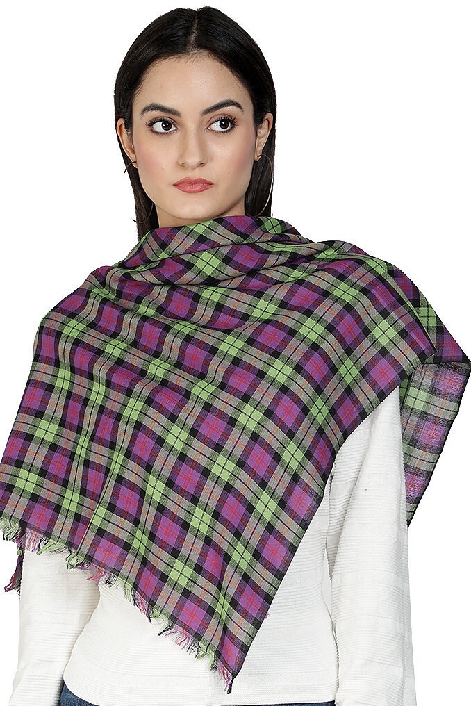 Xale de cachecol xadrez roxo verde. O cachecol perfeito para celebrar a Burns Night. Cachecol de pashmina xadrez, cachecol unissex xadrez escocês.