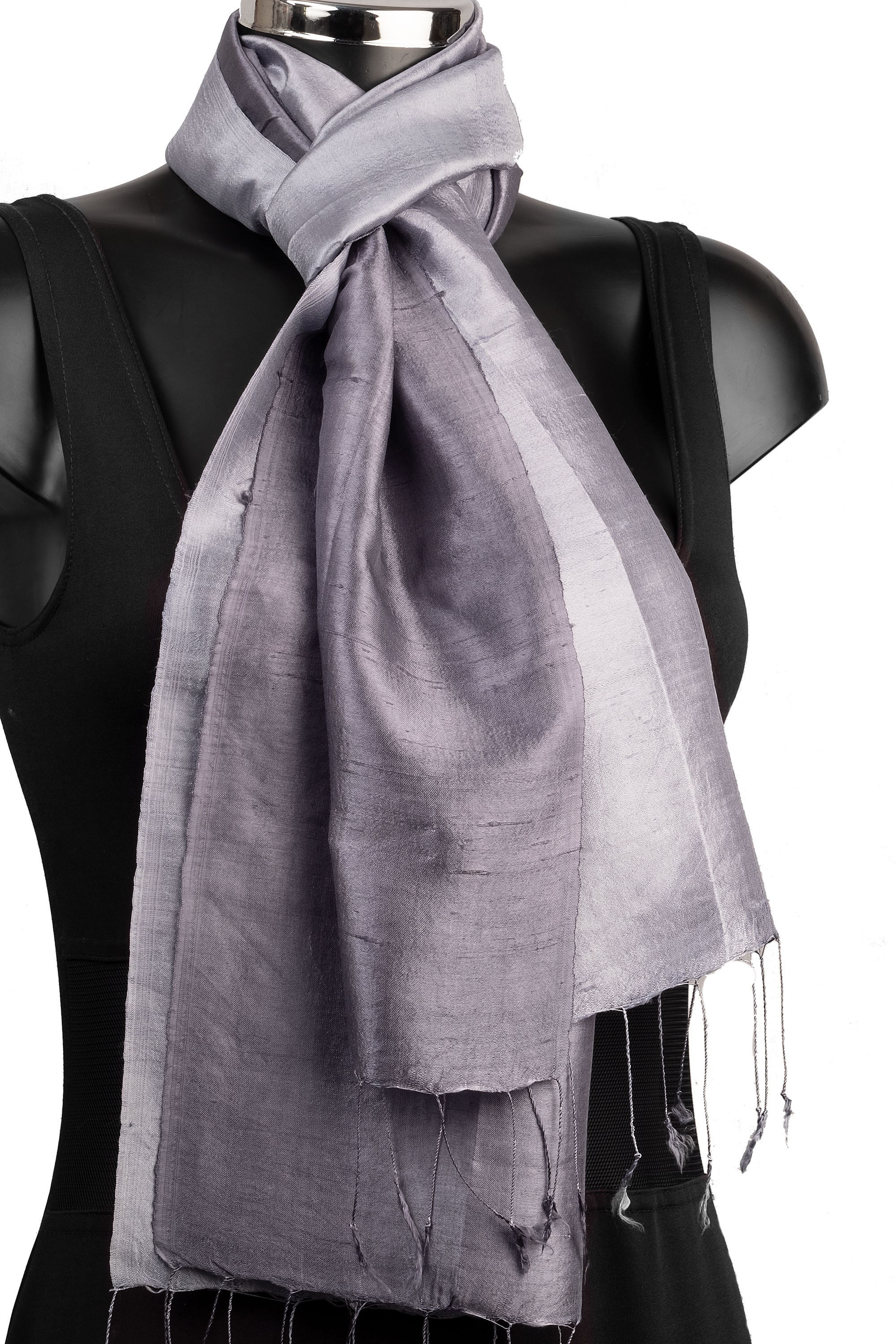 Grey Silk Scarf Silver Scarf Raw Silk Scarves Elegant Gray 