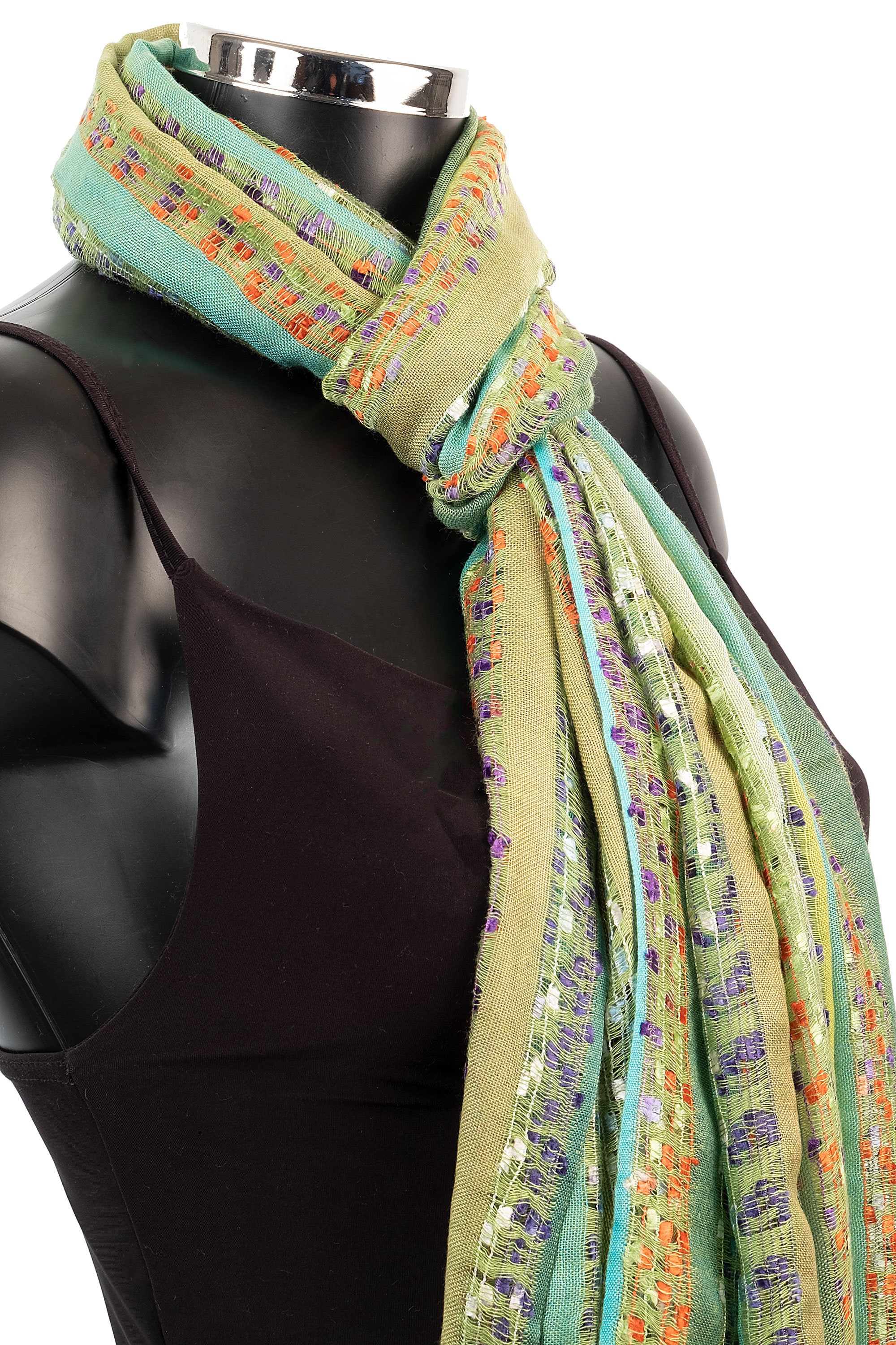 スカーフ A FERRETTI Woman Scarf Green 33010114 0370 Lime Green Striped Scarf, Parrot Green Scarves, Fair Trade