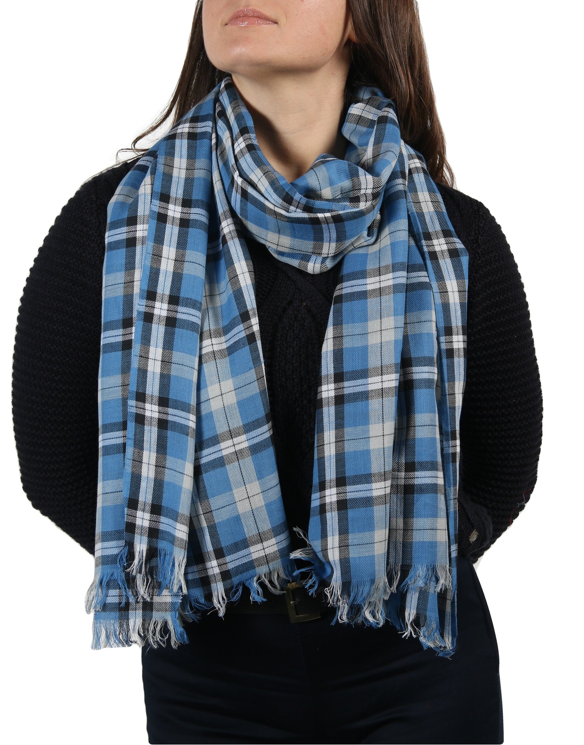 MASU PLAID HOOD SCARF (blue)