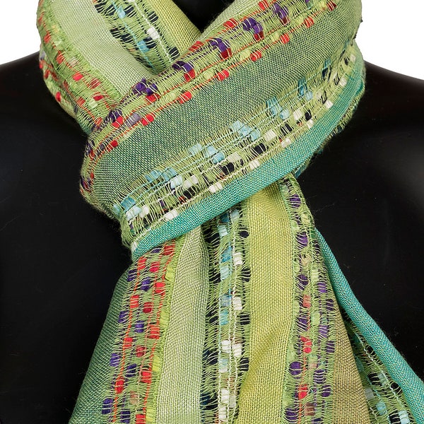 Lime Green Striped Scarf With Tassels, Bright GreenFashion Scarves For Women, Parrot Green Stripey Scarf, Stoles, Pashminas, Gifts For Women