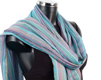 Green Thai Silk Cotton Scarf Scarves Wrap Pashmina Cape Striped Shawl Large Soft Green Thai Silk Cotton Scarf Scarves Wrap Pashmina Cape Striped Shawl Large Soft