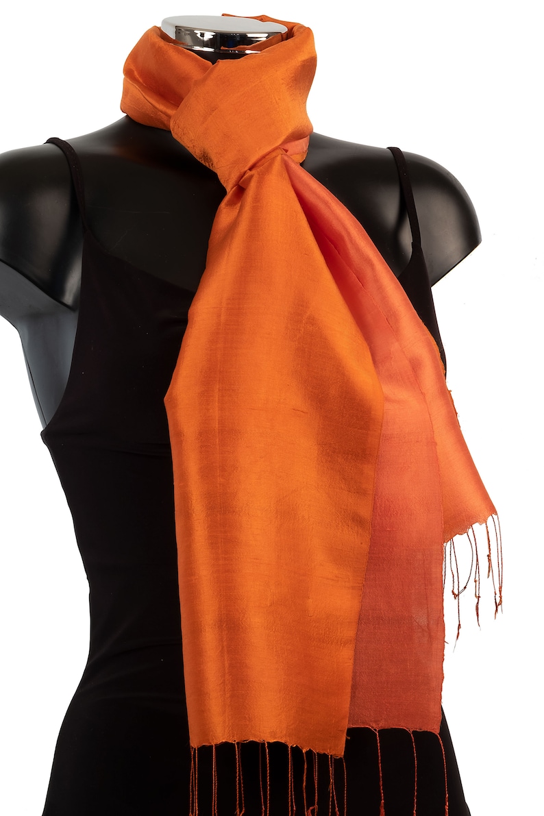 Amber Silk Scarf, Burnt Orange Scarf, Ochre Raw Silk Scarf Wholesaler Women Neck Scarf Handloom Scarves Fair Trade Gift For Mum Smart Scarf image 5