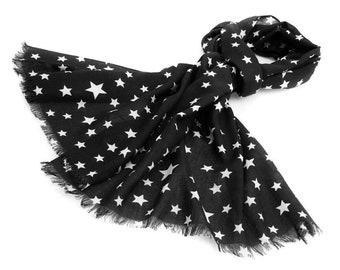 Star Print Scarf, Black Cotton Scarf, Printed Scarves, Fairtrade Gift, Ladies Neck Scarf, Starry Pattern, Sustainable Fashion, Accessories Star Print Scarf, Black Cotton Scarf, Printed Scarves, Fairtrade Gift, Ladies Neck Scarf, Starry Pattern, Sustainable Fashion, Accessories