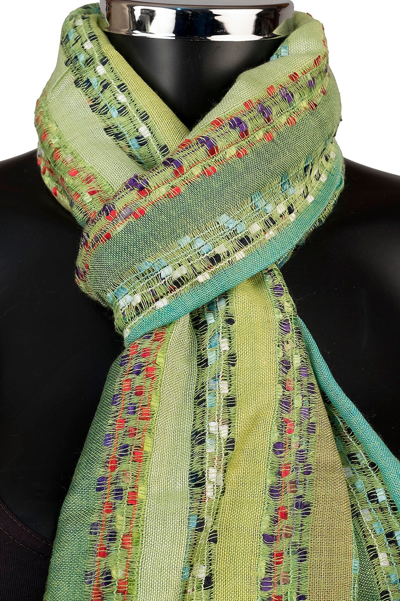 Lime Green Striped Scarf Parrot Green Scarves Fair Trade Etsy