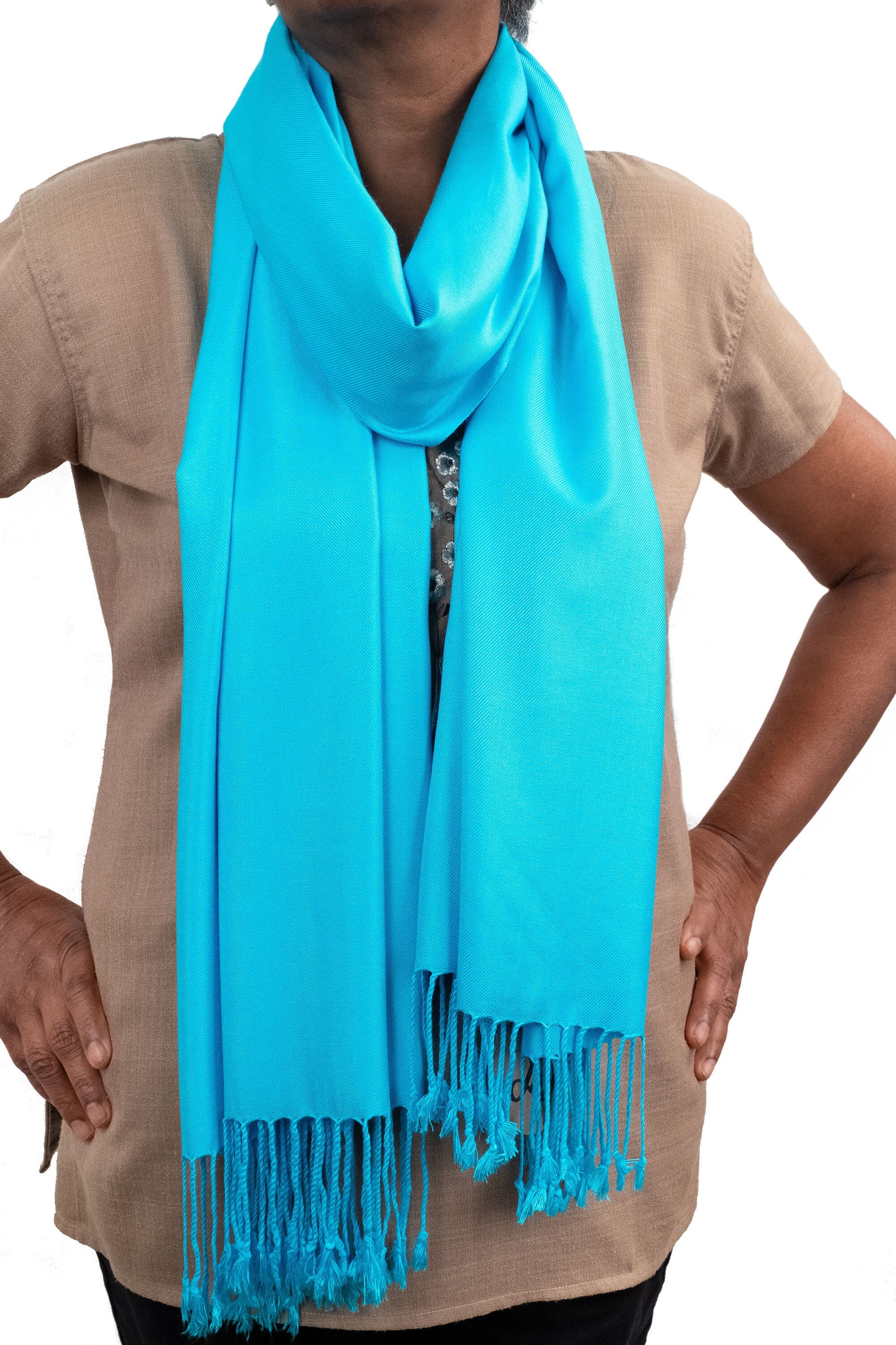 Grand Châle Pashmina En Soie - 180x70 Cm, Bleu Vintage Floral, Neuf Avec étiquettes