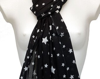 Star Print Scarf, Black Cotton Scarf, Printed Scarves, Fairtrade Gift, Ladies Neck Scarf, Starry Pattern, Sustainable Fashion, Accessories Star Print Scarf, Black Cotton Scarf, Printed Scarves, Fairtrade Gift, Ladies Neck Scarf, Starry Pattern, Sustainable Fashion, Accessories