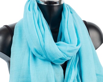 Turquoise Blue Lightweight Cotton Pashmina Scarf Shawl Wrap, The Perfect Summer Accessory, Fair Trade Gifts for Women and Girls