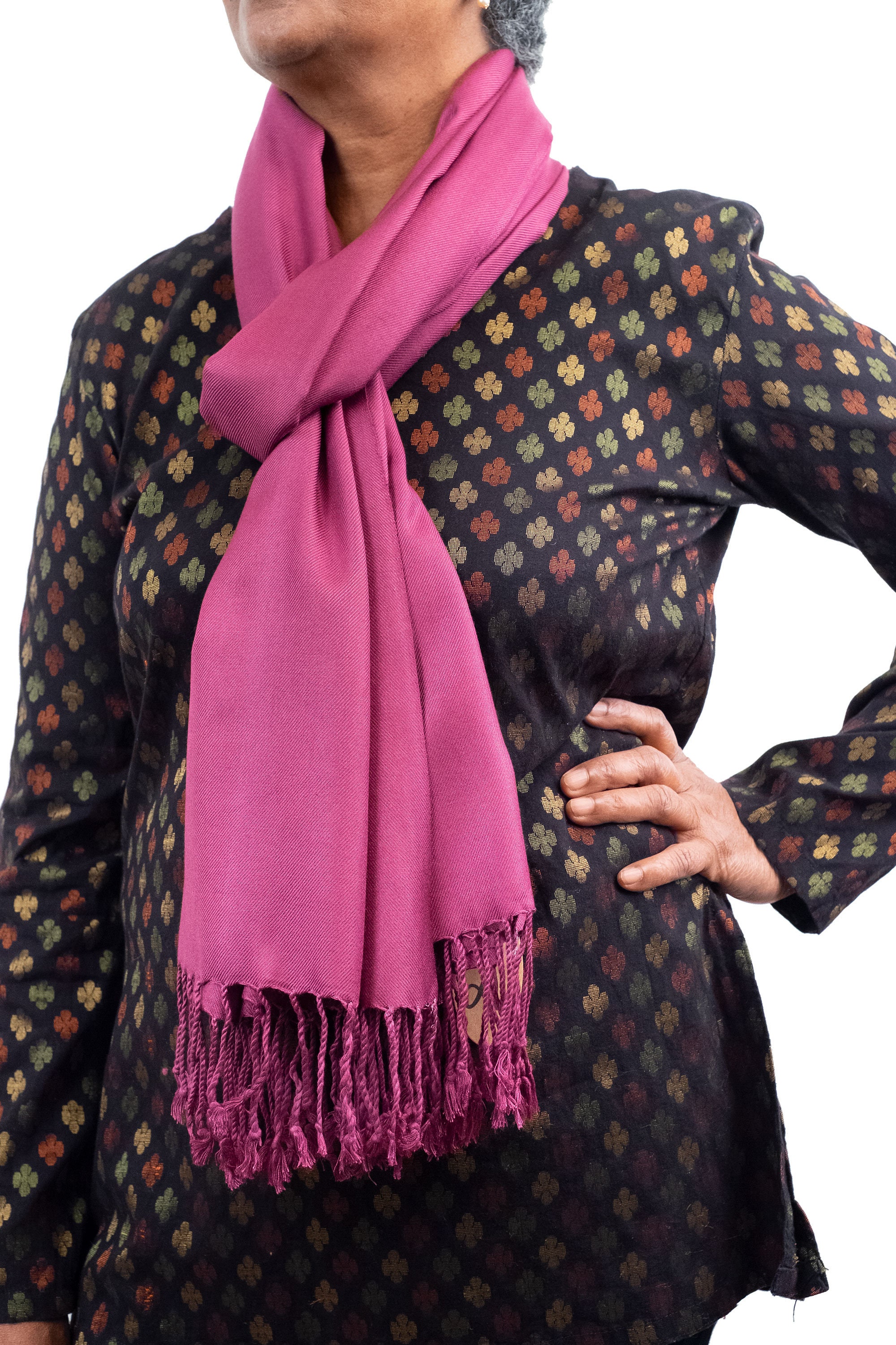 Écharpe Pashmina En Viscose Bordeaux - Châle à Franges, Multifonction, Fait En France