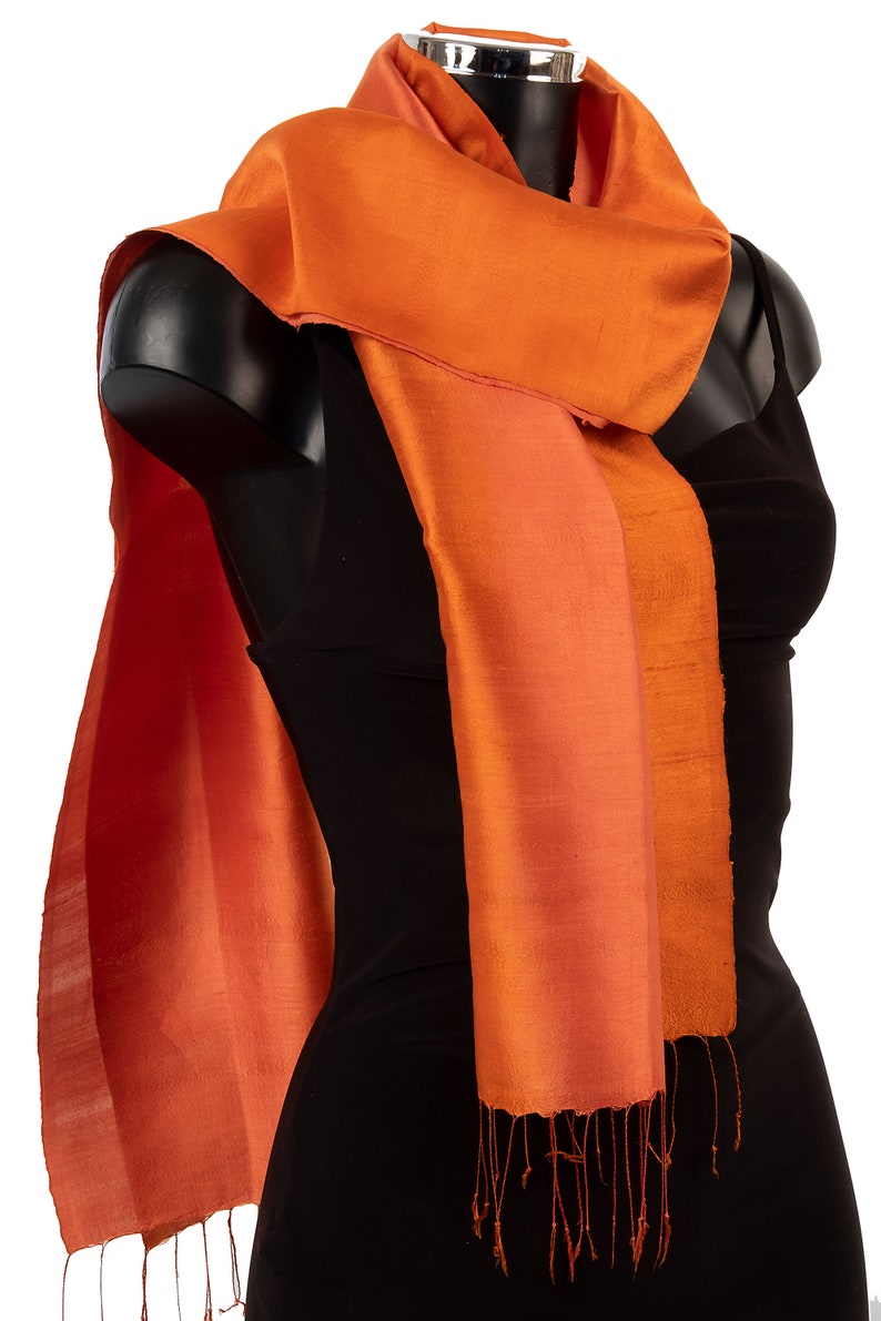 Amber Silk Scarf, Burnt Orange Scarf, Ochre Raw Silk Scarf Wholesaler Women Neck Scarf Handloom Scarves Fair Trade Gift For Mum Smart Scarf image 3