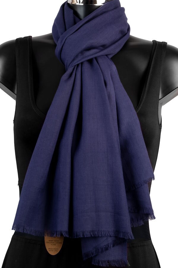 Organic Cotton Navy Blue Pashmina Shawl Scarf: Fair Trade Bridal