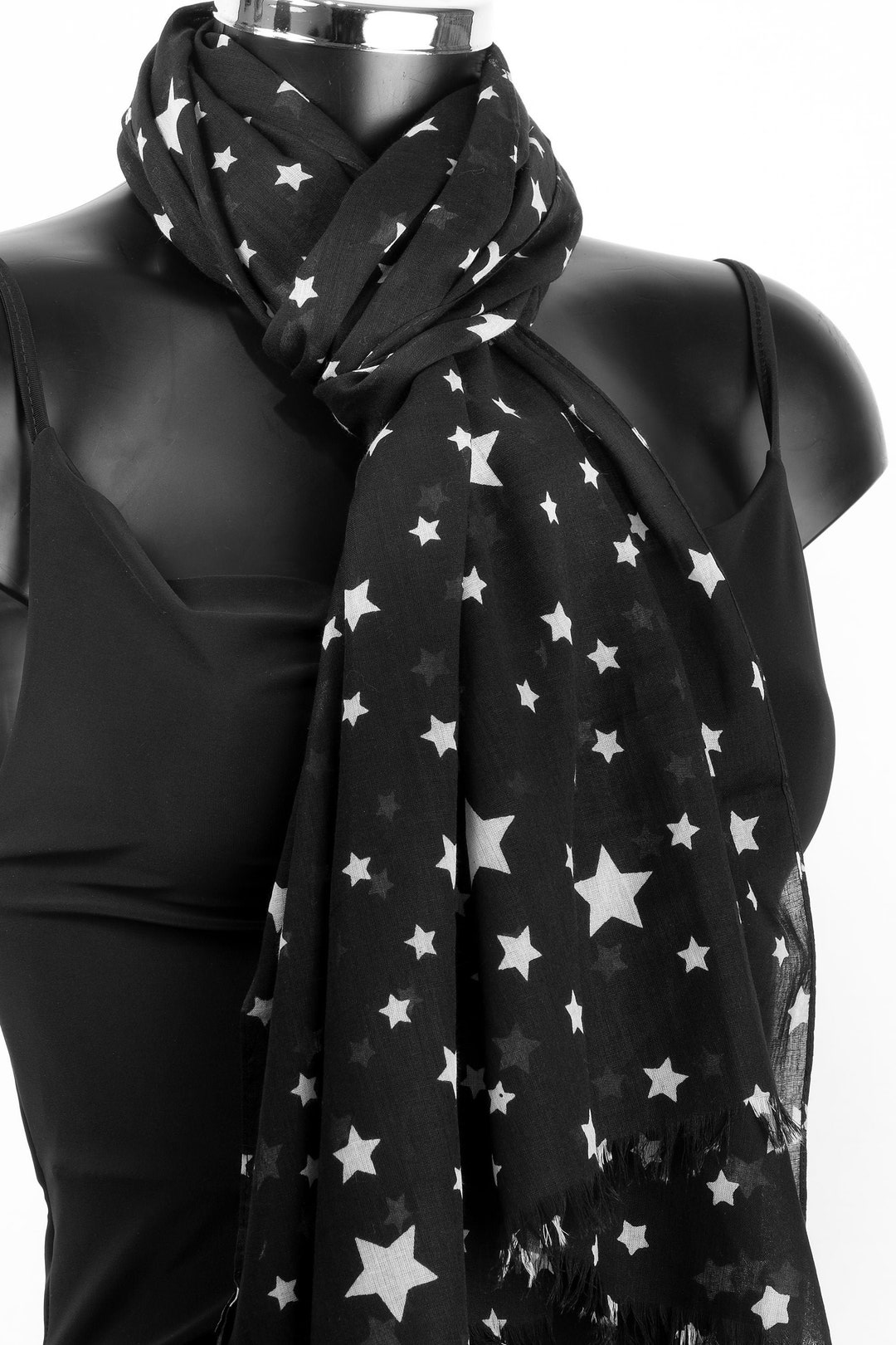 Star Print Scarf Black Cotton Scarf Printed Scarves - Etsy