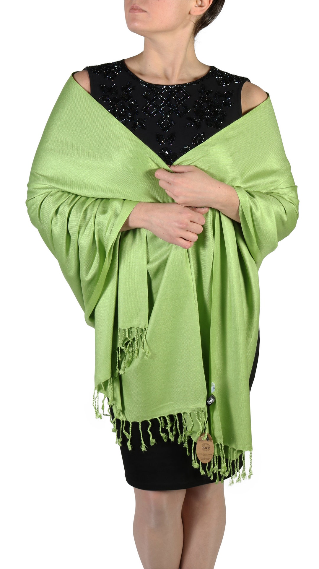Green Pashmina Scarf With Tassels Lime Bridal Shawl Wedding - Etsy