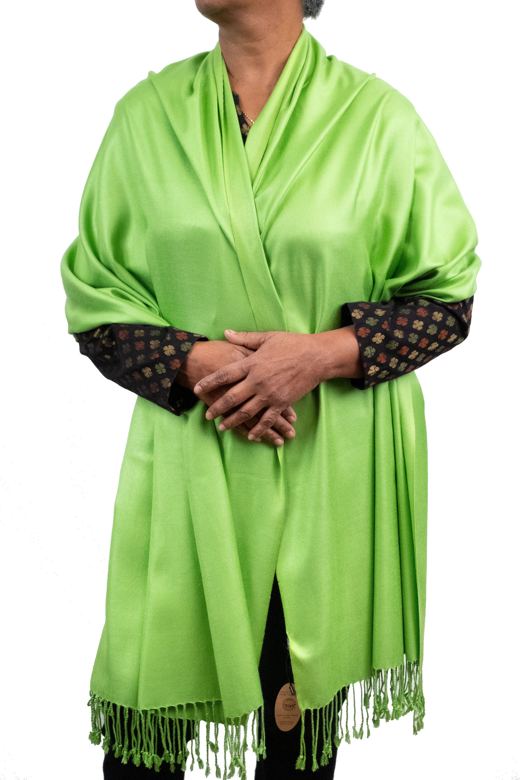 Green Pashmina Scarf With Tassels Lime Bridal Shawl Wedding