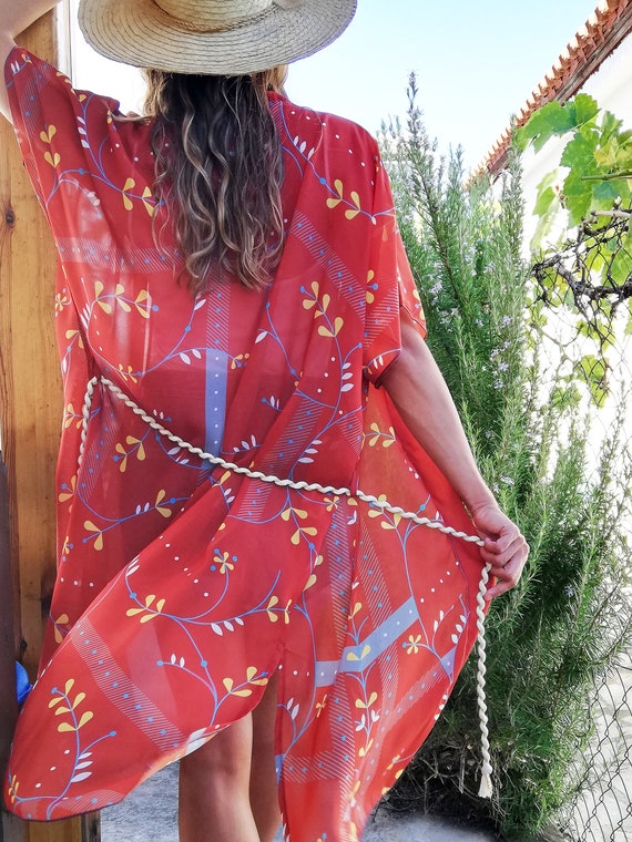 Mediterranean Red Kimono/bohochic Kaftan/street | Etsy