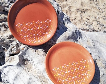 SOL 2Large plates set/Handmade plates/Terracotta plates/Greek pottery/Tableware/Homedecor/Greek Ceramics/Dinnerware/Geometrical plate